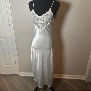 Vintage Val Mode Ivory Satin Slip Dress Lace Bust Long Nightgown Bridal Lingerie
